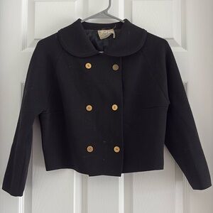 Vintage black double busted cropped blazer jacket 100% wool